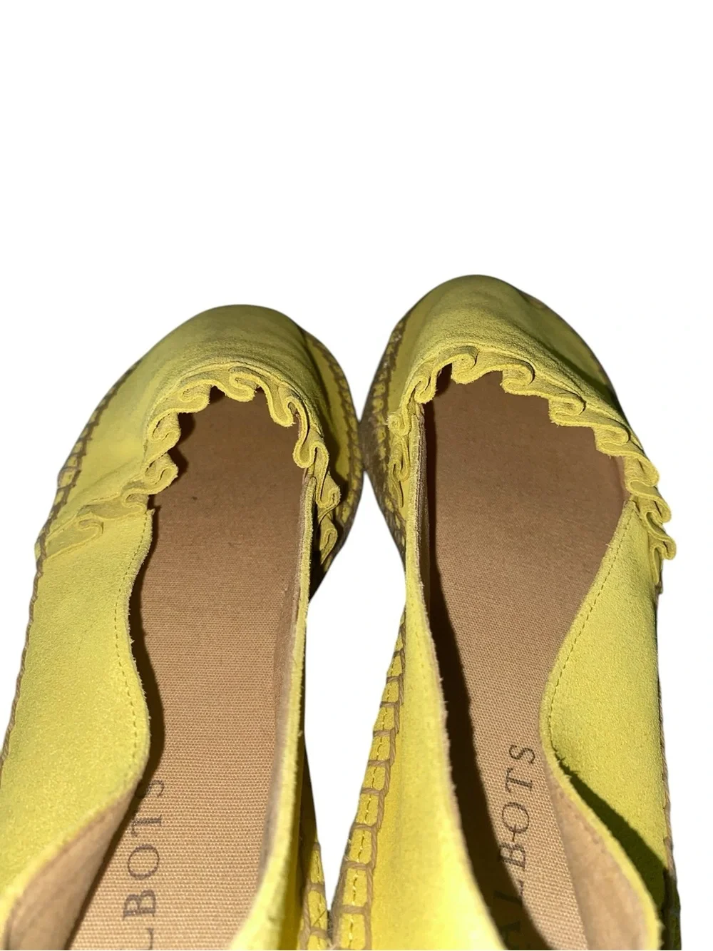 Talbots Izzy Suede Espadrille Flat Size 7.5 Ruffled Chartreuse Sunny Yellow